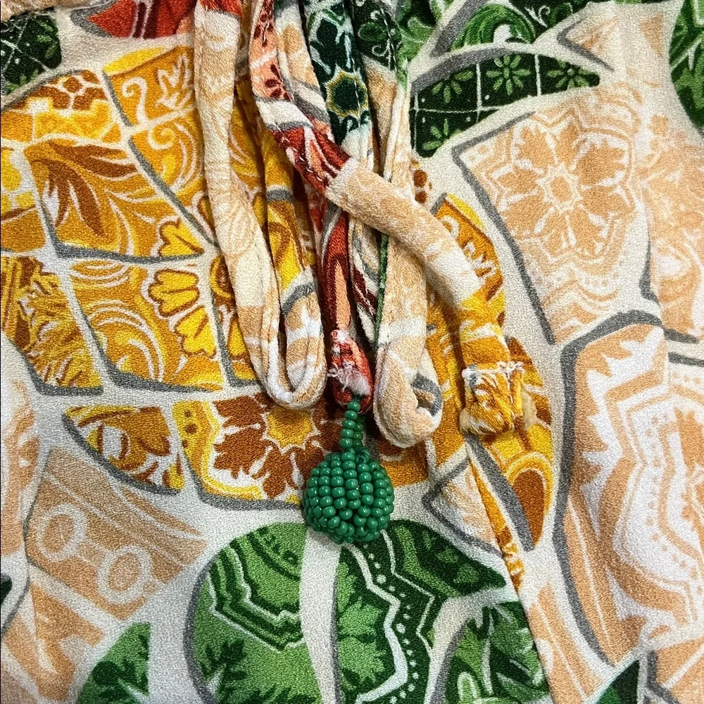 FARM Rio Anthropologie Mosaic Tapered Pants Green Tropical Size Small - Picture 8 of 13